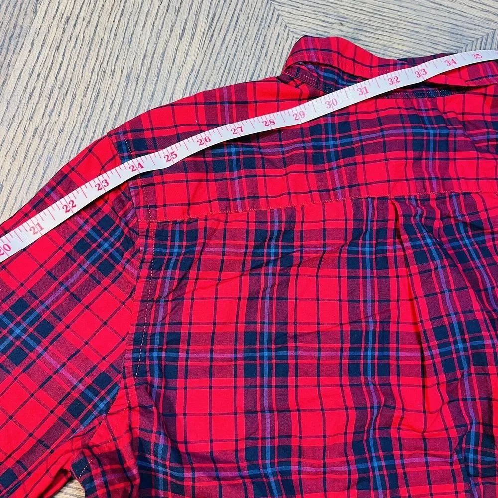 Ralph Lauren Red Blue Plaid Long Sleeve Shirt Small Navy Pony Button Up XL 18 20